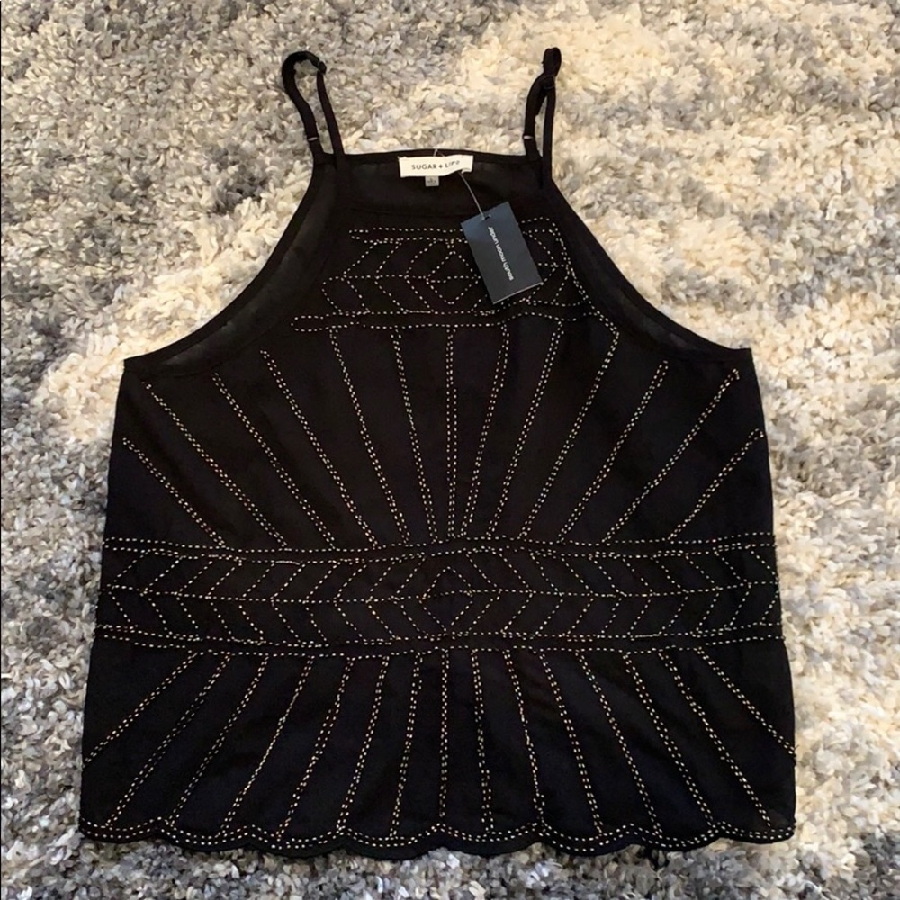 Black chiffon beaded tank top